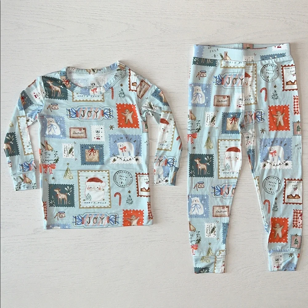 Sol Toddler Christmas Stamps Bamboo Pajama Set 12-18 18-24 months 3T 4T 5T
